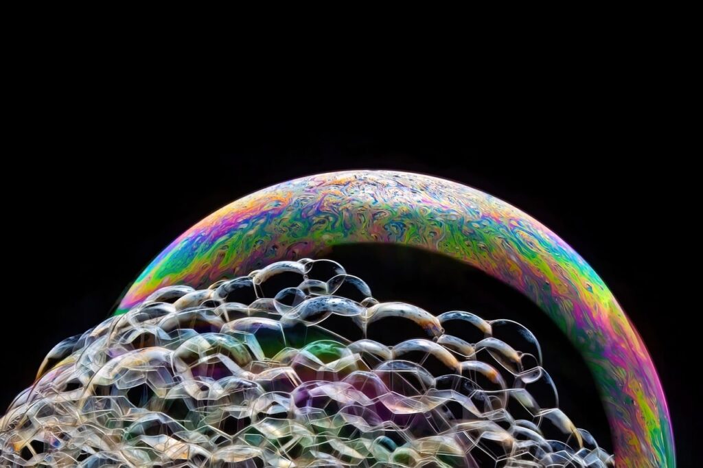 soap bubbles, foam, colored