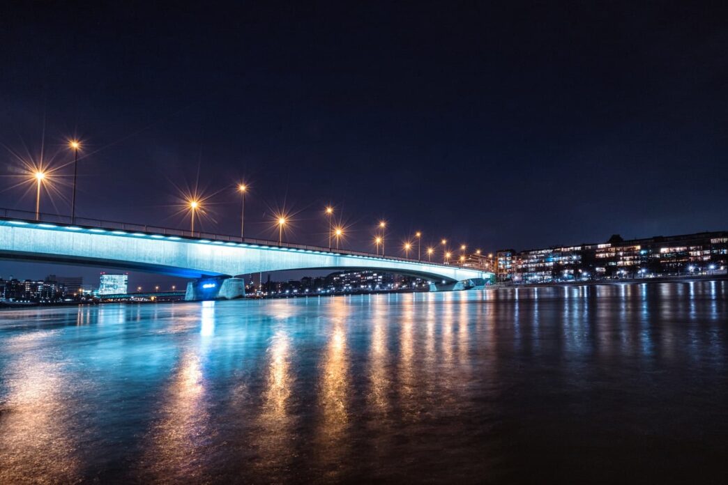 lighted bridge during nighttime