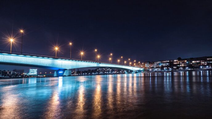 lighted bridge during nighttime